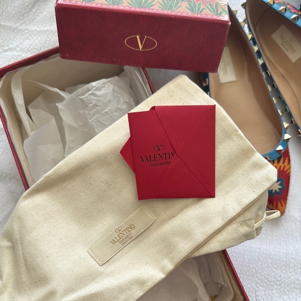 Valentino Red and Blue Flats with Geometric Design (BRAND NEW) - Picture 5 of 5